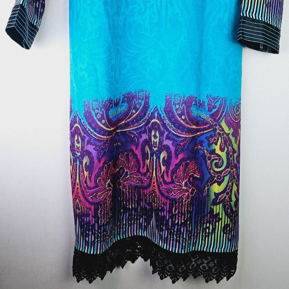 Vintage Pakistani Dress Top, Kameez, Side Splits w/ Lace & Silk Fabric, Size 40 - Picture 6 of 12
